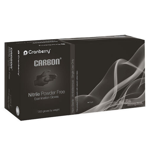 Cranberry CR3236 Carbon Black Nitrile Examination Gloves Powder Free Small 200/Box Cranberry CR3236 Carbon Black Nitrile Examination Gloves Powder Free Small 200/Box